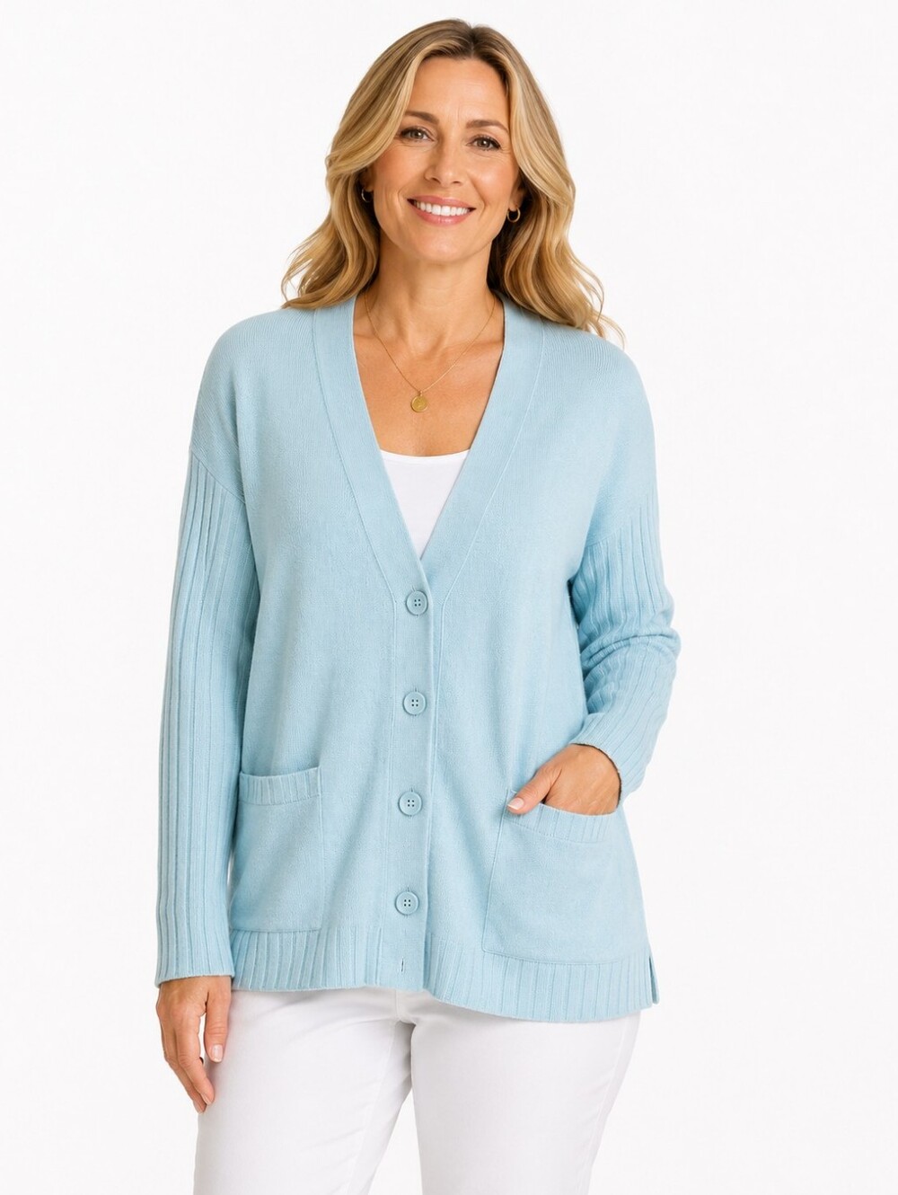 Northern Reflections Linen Cotton Button Front Cardigan Light Blue XL